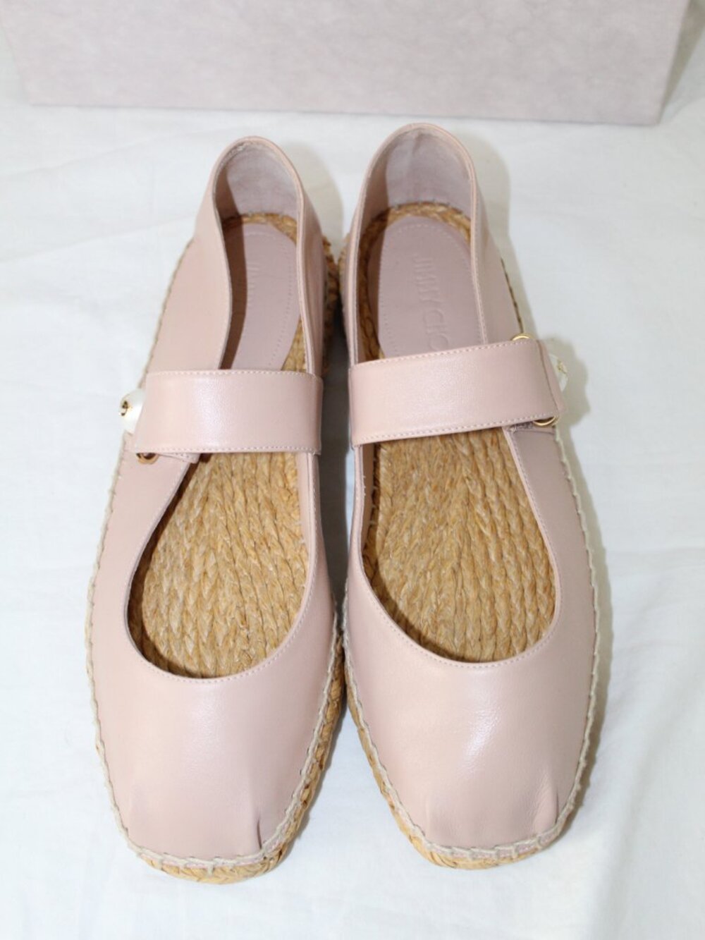 NWB Jimmy Choo Fayence Espadrille Nappa Leather Mary Jane Flats 40